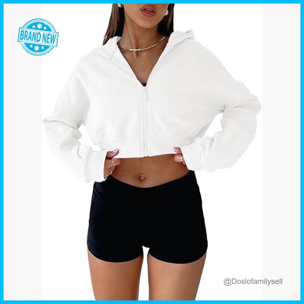 Cropped Zip Up Hoodie Y2K Loose Fit Casual Pullover Long Sleeve Sweatshirt